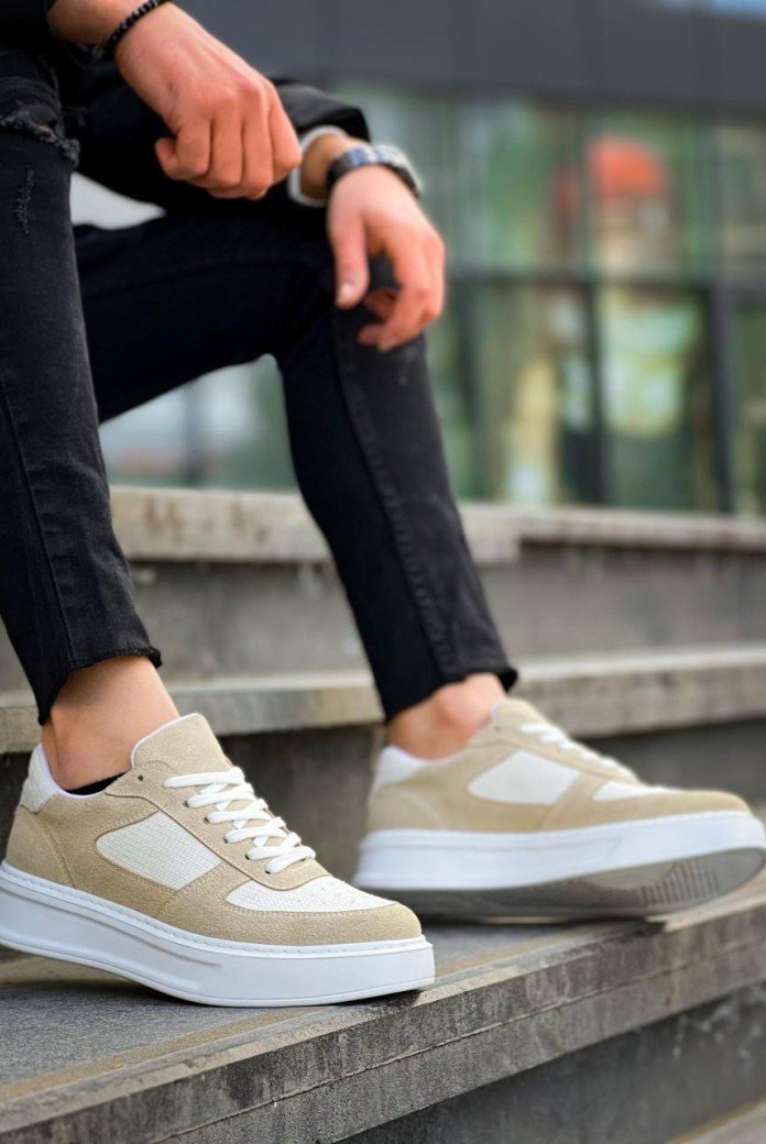 KB-X8 Kuback Bej Keten Süet Yüksek Taban Günlük Spor Ayakkabı