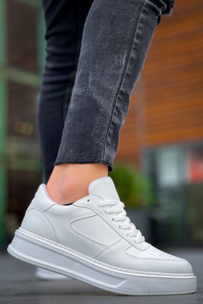 KB-X8 Kuback Beyaz Cilt Beyaz Yüksek Taban Günlük Spor Ayakkabı