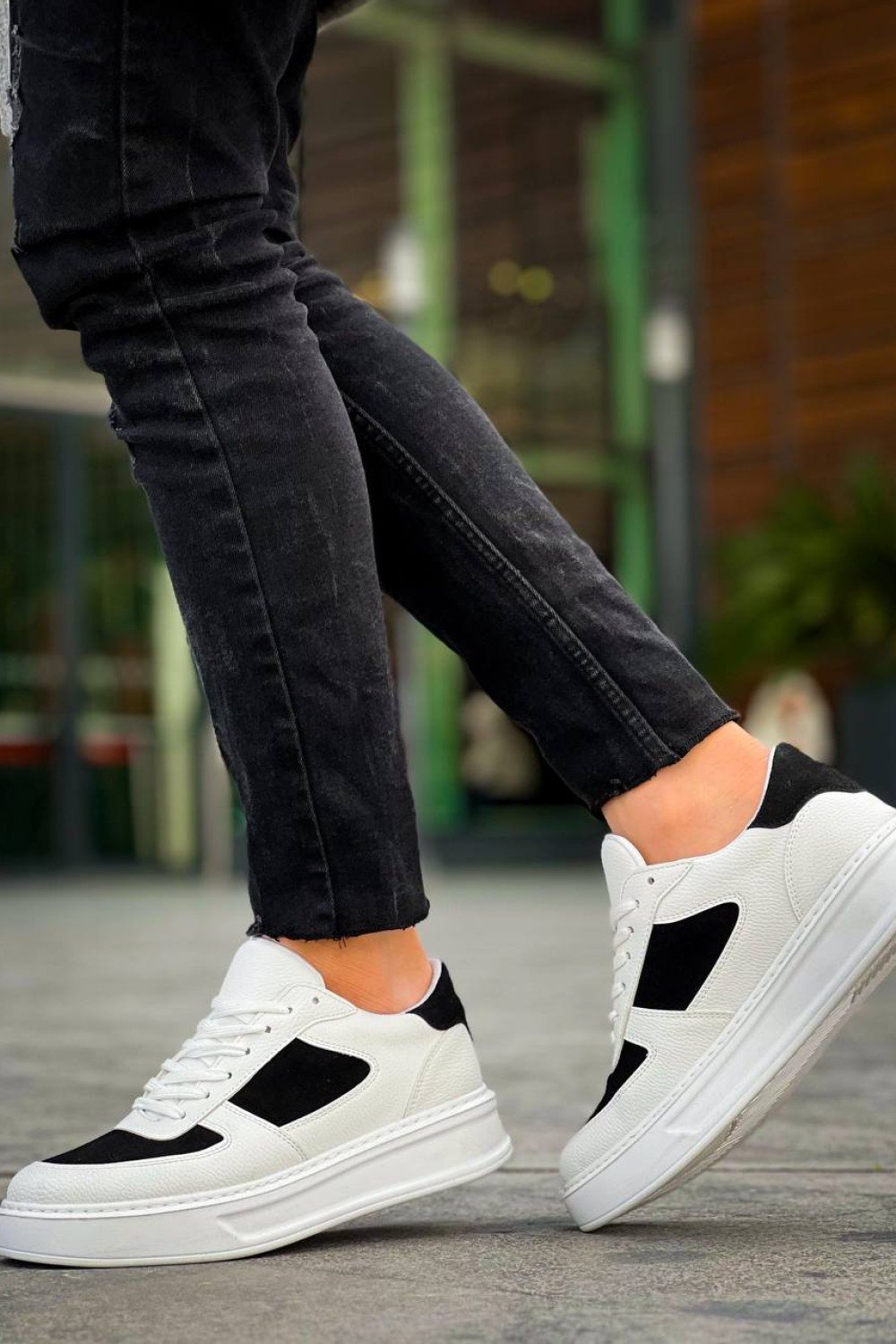 KB-X8 Kuback Beyaz Siyah Cilt Yüksek Taban Günlük Spor Ayakkabı