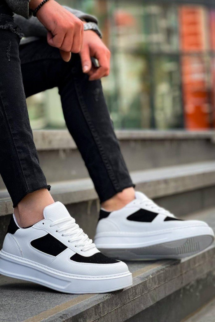 KB-X8 Kuback Beyaz Siyah Cilt Yüksek Taban Günlük Spor Ayakkabı