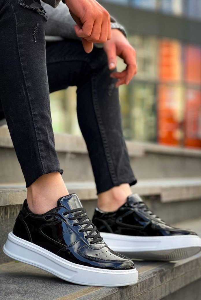 KB-X8 Kuback Siyah Rugan Detaylı Beyaz Yüksek Taban Günlük Spor Ayakkabı