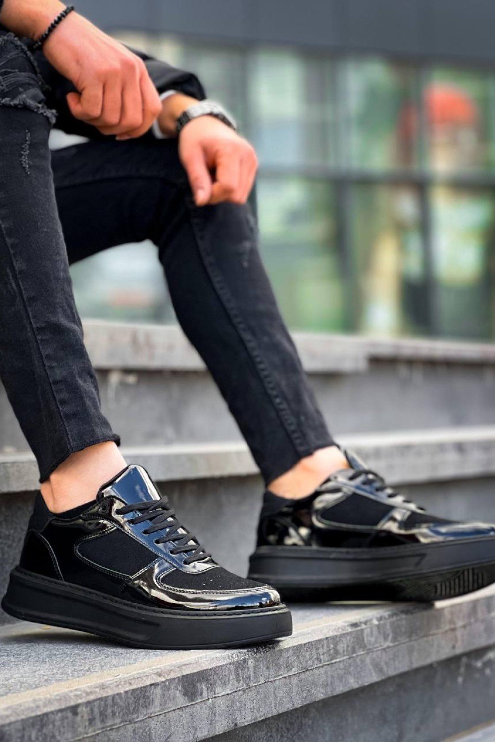 KB-X8 Kuback Siyah Rugan Yüksek Siyah Taban Günlük Spor Ayakkabı