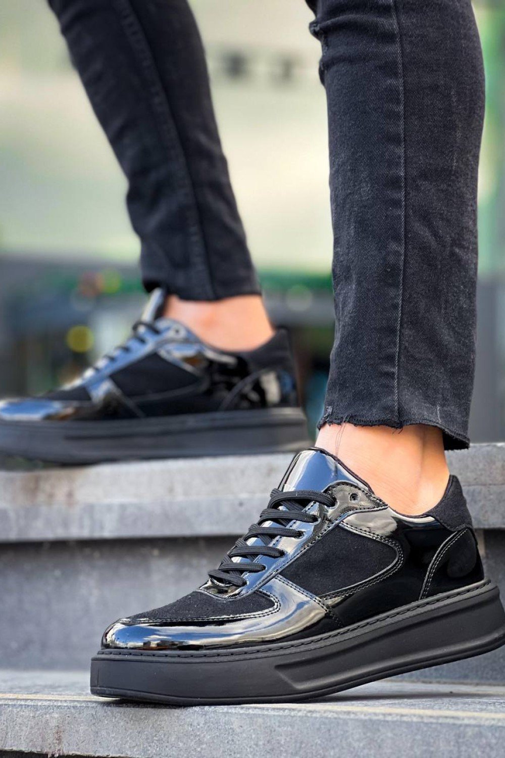 KB-X8 Kuback Siyah Rugan Yüksek Siyah Taban Günlük Spor Ayakkabı