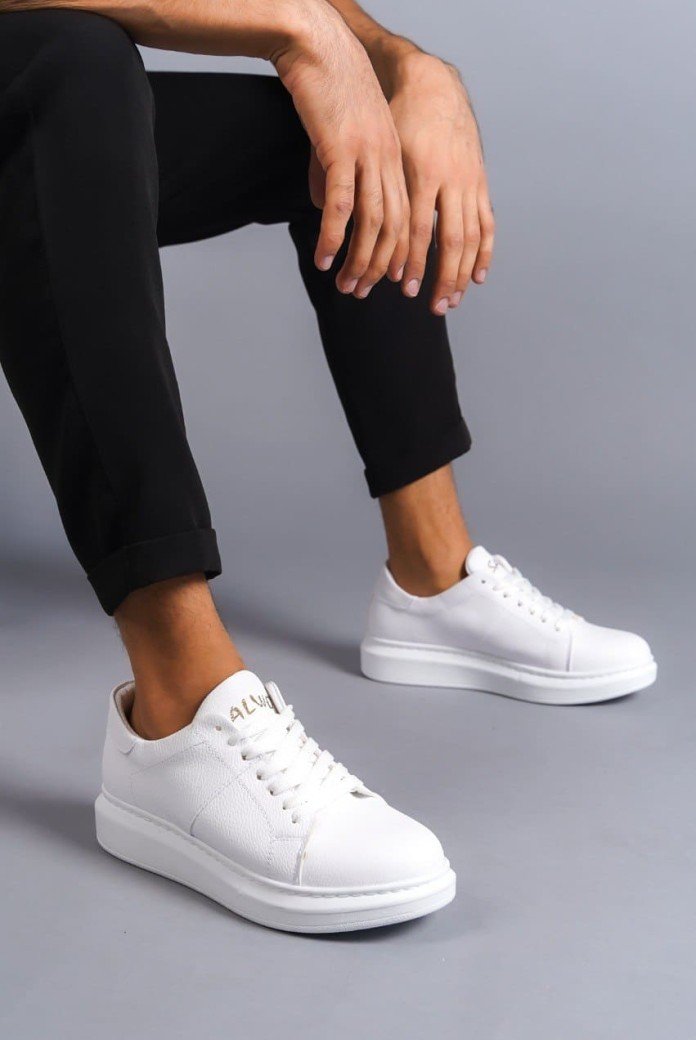 SLW151 Boost Bağcıklı Cilt Erkek Günlük Sneaker Ayakkabı CBT - Beyaz