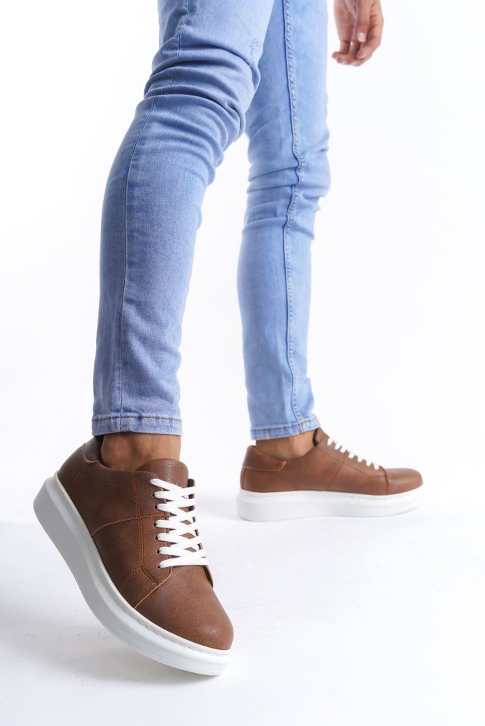 SLW151 Boost Bağcıklı Cilt Erkek Günlük Sneaker Ayakkabı CBT - Taba