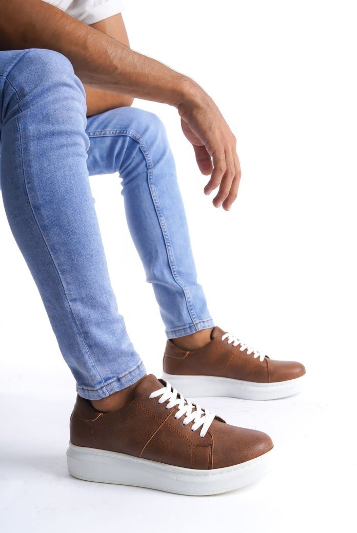 SLW151 Boost Bağcıklı Cilt Erkek Günlük Sneaker Ayakkabı CBT - Taba