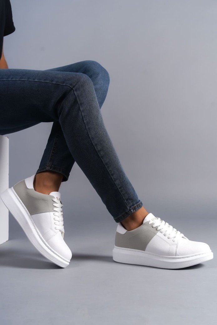 SLW151 Boost Bağcıklı Cilt Süet Erkek Günlük Sneaker Ayakkabı CSBT - Beyaz/Gri