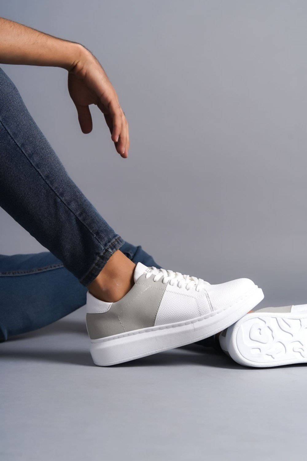 SLW151 Boost Bağcıklı Cilt Süet Erkek Günlük Sneaker Ayakkabı CSBT - Beyaz/Gri