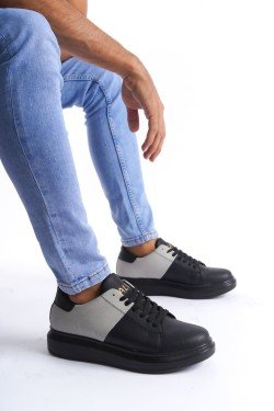 SLW151 Boost Bağcıklı Cilt Süet Erkek Günlük Sneaker Ayakkabı CSST - Siyah/Gri