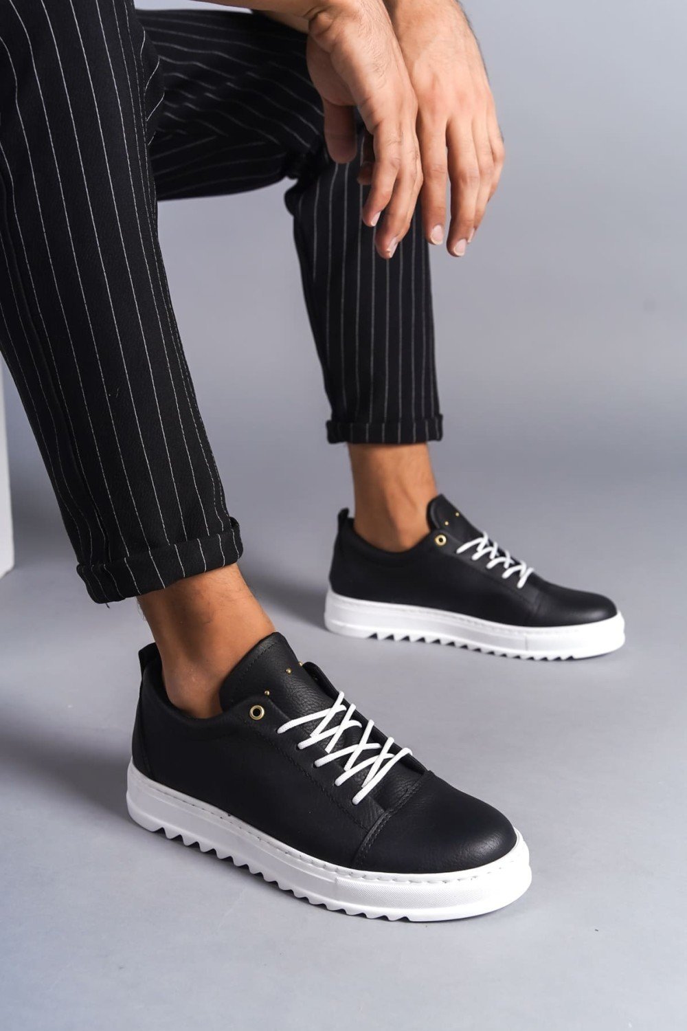 SLW152 Cool Bağcıklı Cilt Erkek Günlük Spor Klasik Ayakkabı CBT - Siyah