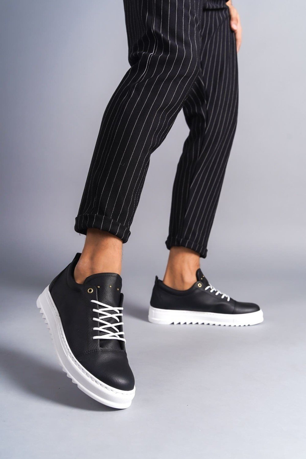 SLW152 Cool Bağcıklı Cilt Erkek Günlük Spor Klasik Ayakkabı CBT - Siyah