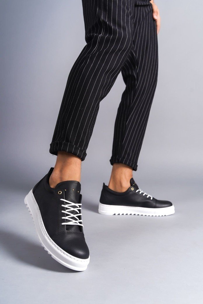 SLW152 Cool Bağcıklı Cilt Erkek Günlük Spor Klasik Ayakkabı CBT - Siyah