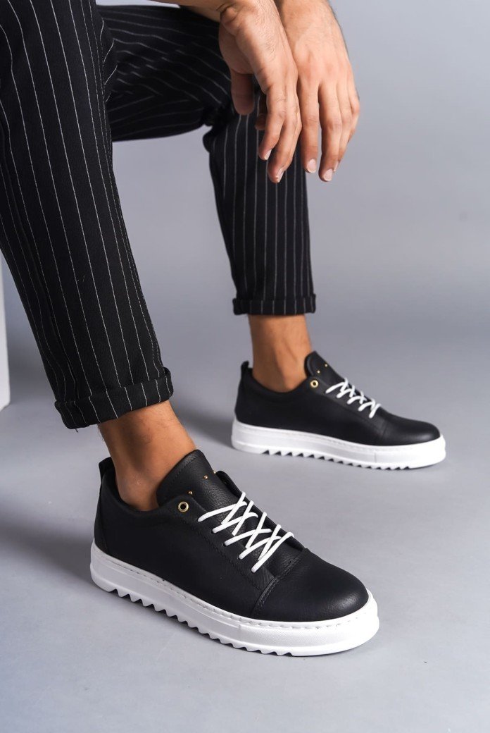 SLW152 Cool Bağcıklı Cilt Erkek Günlük Spor Klasik Ayakkabı CBT - Siyah