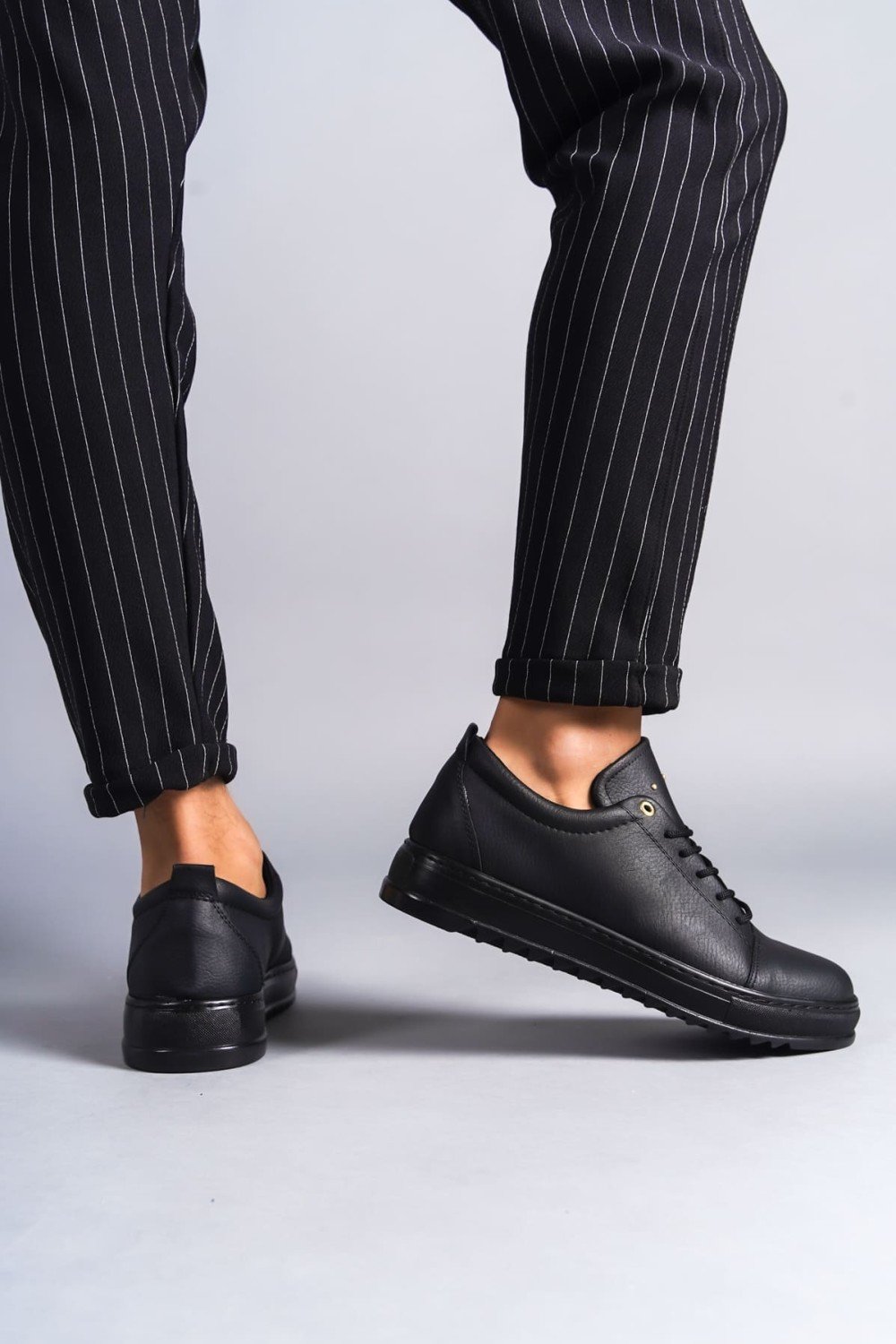 SLW152 Cool Bağcıklı Cilt Erkek Günlük Spor Klasik Ayakkabı CST - Siyah