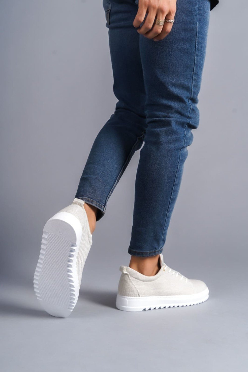 SLW152 Cool Bağcıklı Keten Erkek Günlük Spor Klasik Ayakkabı KBT - Beyaz