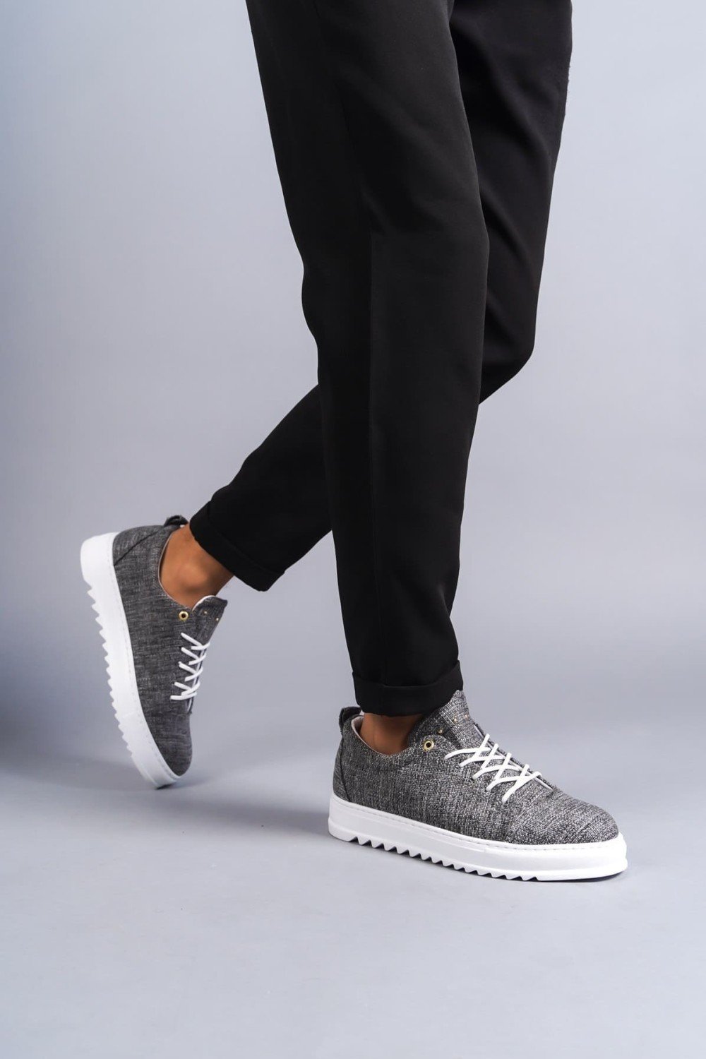 SLW152 Cool Bağcıklı Keten Erkek Günlük Spor Klasik Ayakkabı KBT - Gri