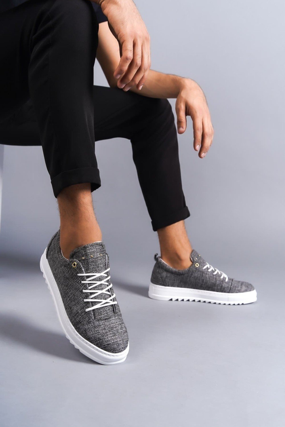 SLW152 Cool Bağcıklı Keten Erkek Günlük Spor Klasik Ayakkabı KBT - Gri