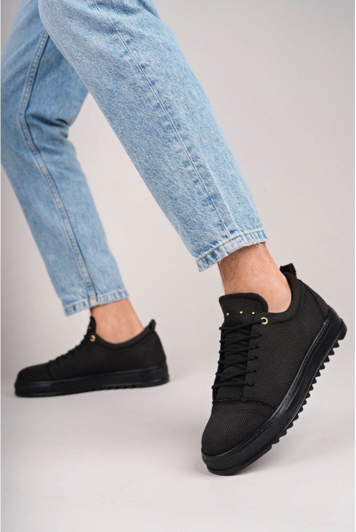 SLW152 Cool Bağcıklı Keten Erkek Günlük Spor Klasik Ayakkabı KST - Siyah