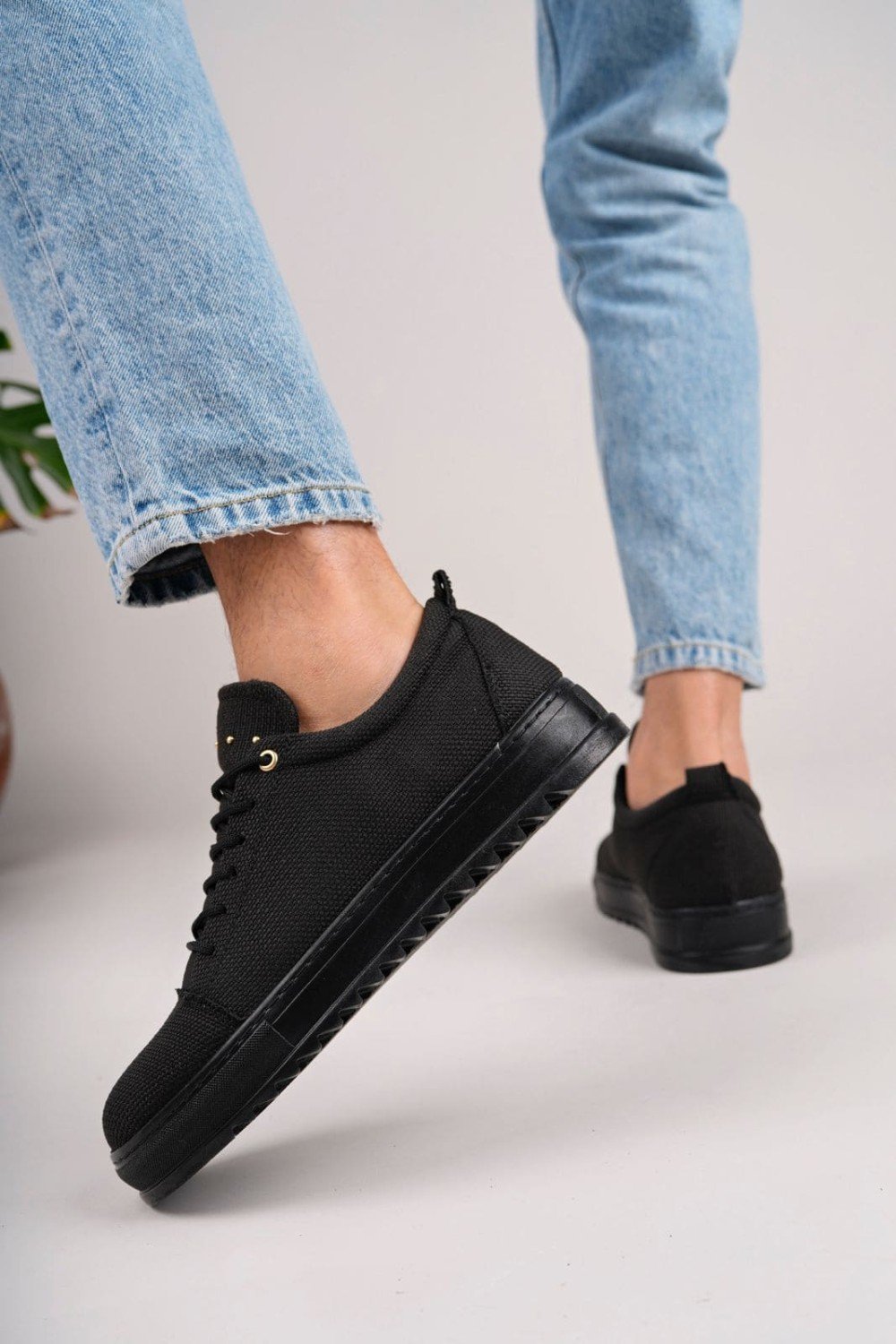 SLW152 Cool Bağcıklı Keten Erkek Günlük Spor Klasik Ayakkabı KST - Siyah