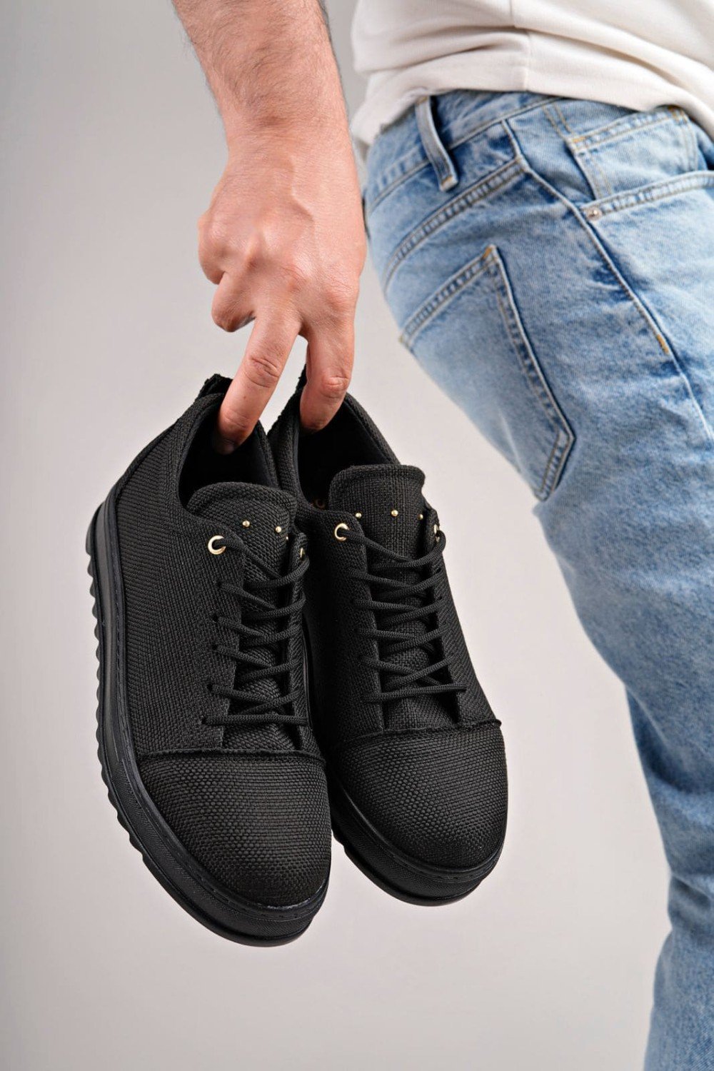 SLW152 Cool Bağcıklı Keten Erkek Günlük Spor Klasik Ayakkabı KST - Siyah