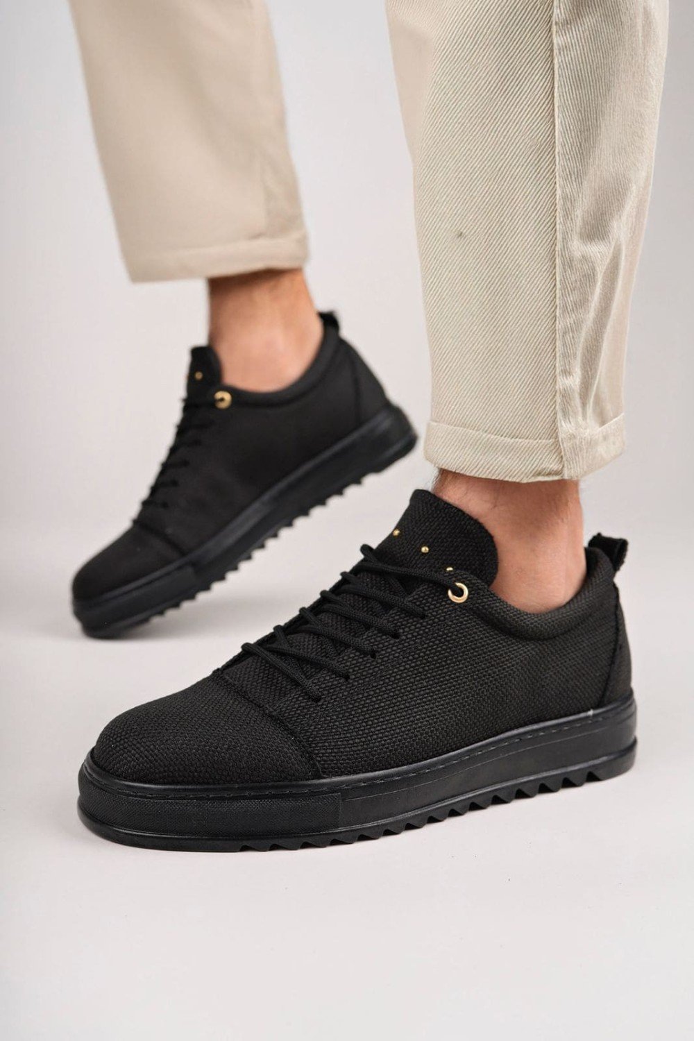 SLW152 Cool Bağcıklı Keten Erkek Günlük Spor Klasik Ayakkabı KST - Siyah