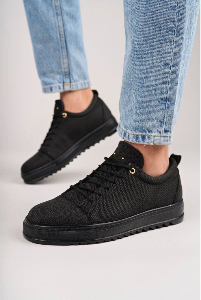 SLW152 Cool Bağcıklı Keten Erkek Günlük Spor Klasik Ayakkabı KST - Siyah