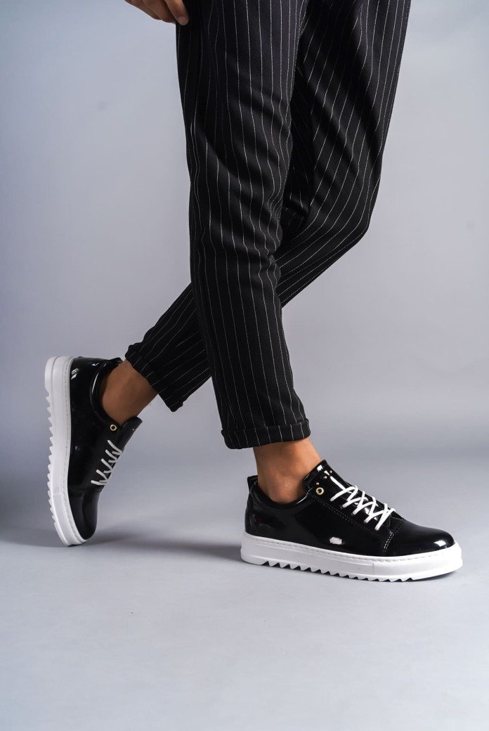 SLW152 Cool Bağcıklı Rugan Erkek Günlük Spor Klasik Ayakkabı RBT - Siyah