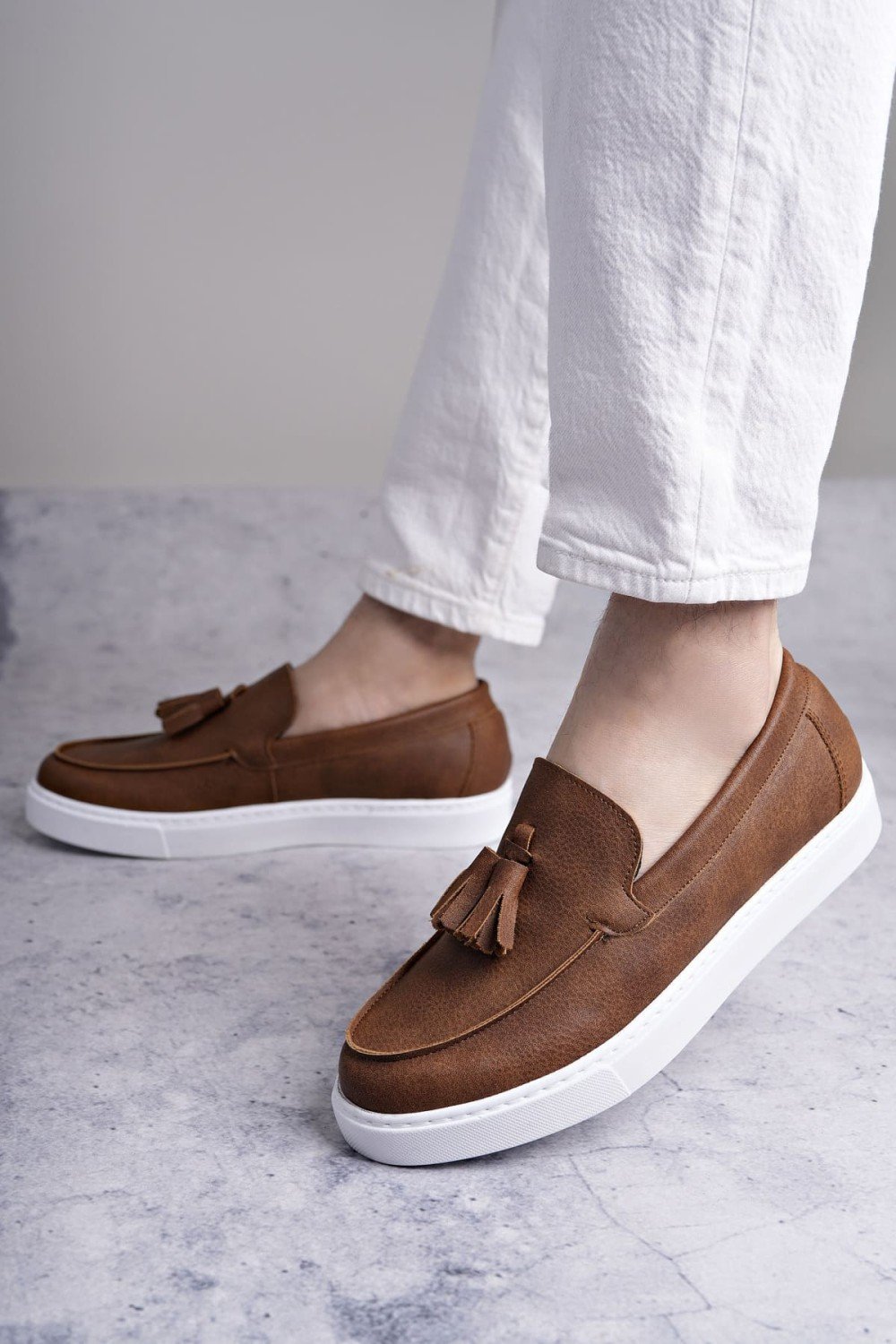 SLW153 Bloom Bağcıksız Püsküllü Cilt Erkek Günlük Spor Klasik Ayakkabı CBT - Taba