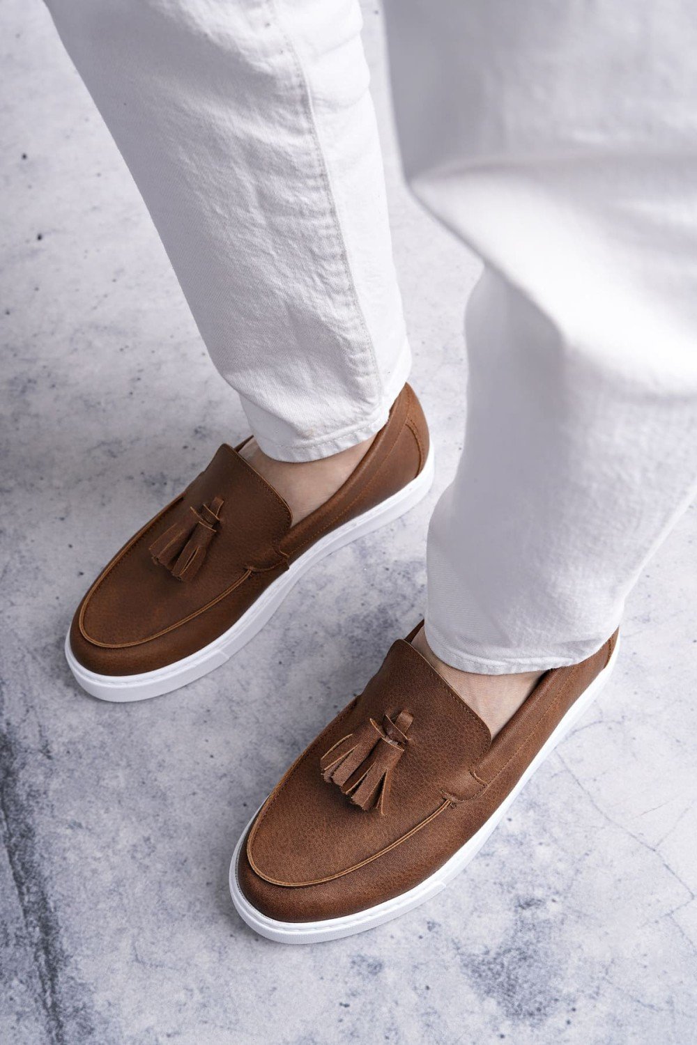 SLW153 Bloom Bağcıksız Püsküllü Cilt Erkek Günlük Spor Klasik Ayakkabı CBT - Taba