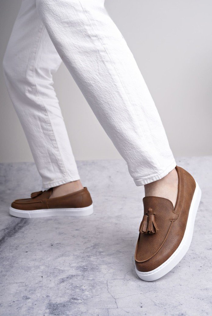 SLW153 Bloom Bağcıksız Püsküllü Cilt Erkek Günlük Spor Klasik Ayakkabı CBT - Taba