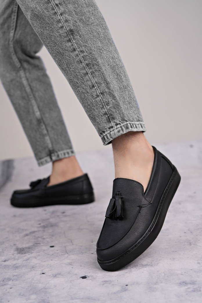 SLW153 Bloom Bağcıksız Püsküllü Cilt Erkek Günlük Spor Klasik Ayakkabı CST - Siyah