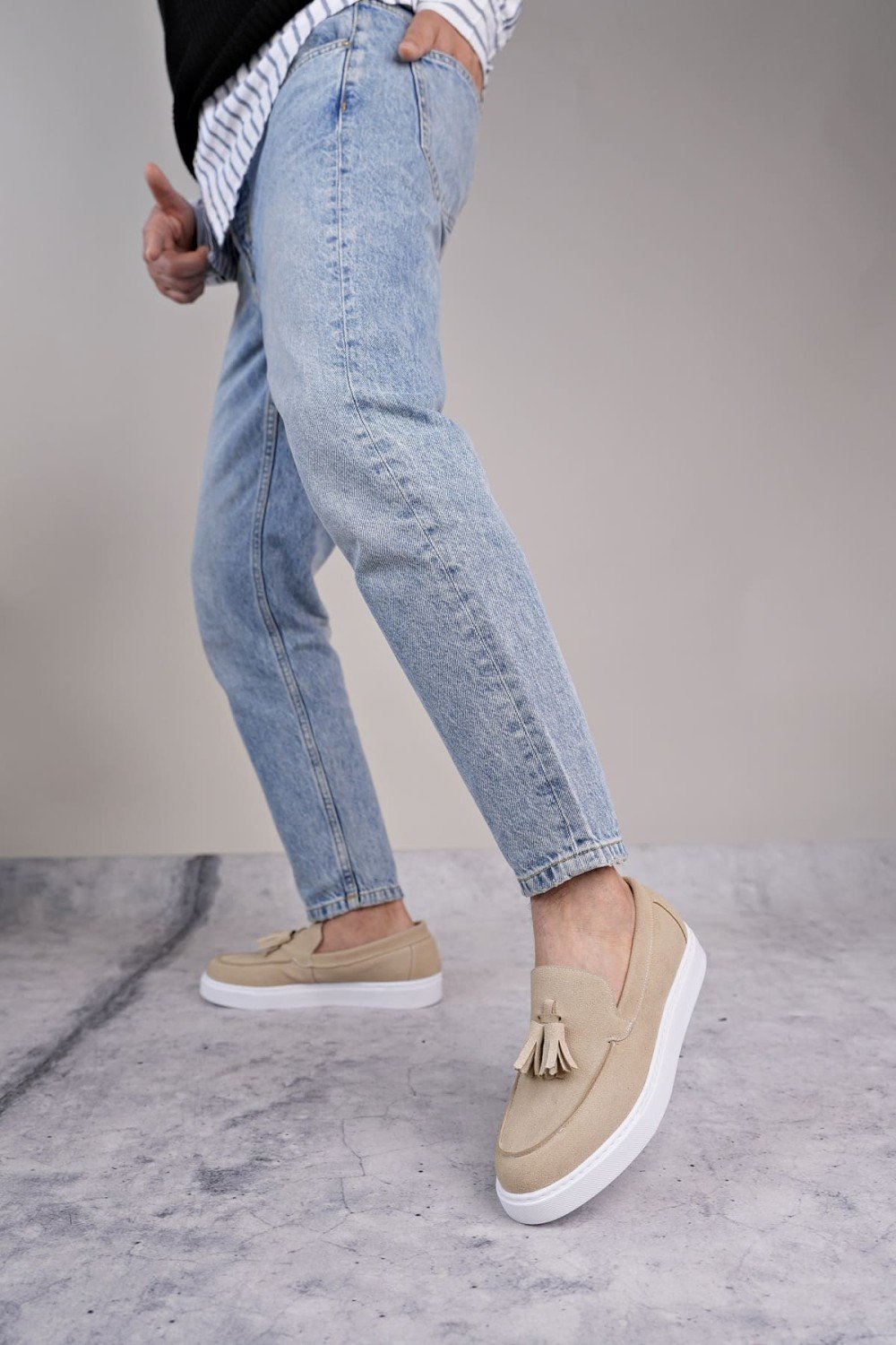 SLW153 Bloom Bağcıksız Püsküllü Süet Erkek Günlük Spor Klasik Ayakkabı SBT - Krem