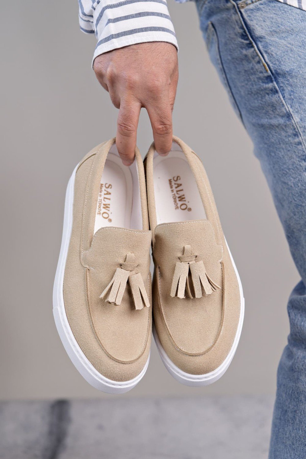 SLW153 Bloom Bağcıksız Püsküllü Süet Erkek Günlük Spor Klasik Ayakkabı SBT - Krem