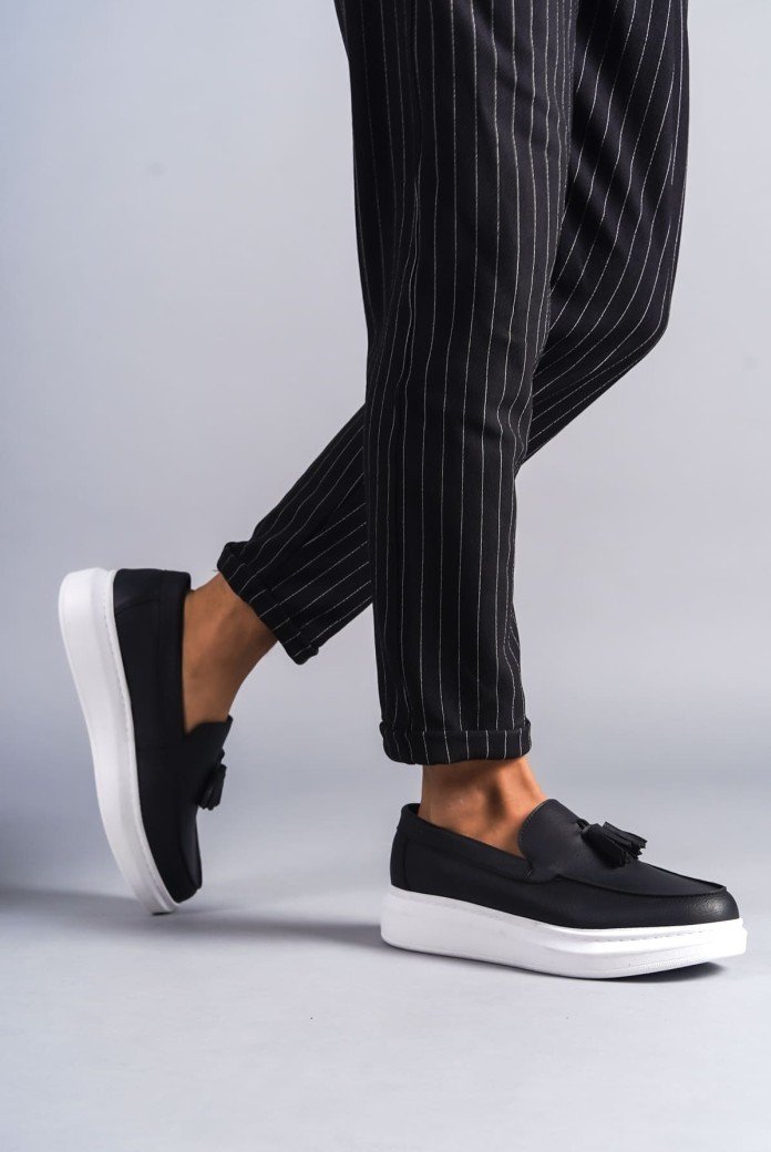 SLW154 Blaze Bağcıksız Püsküllü Cilt Erkek Günlük Spor Klasik Ayakkabı CBT - Siyah