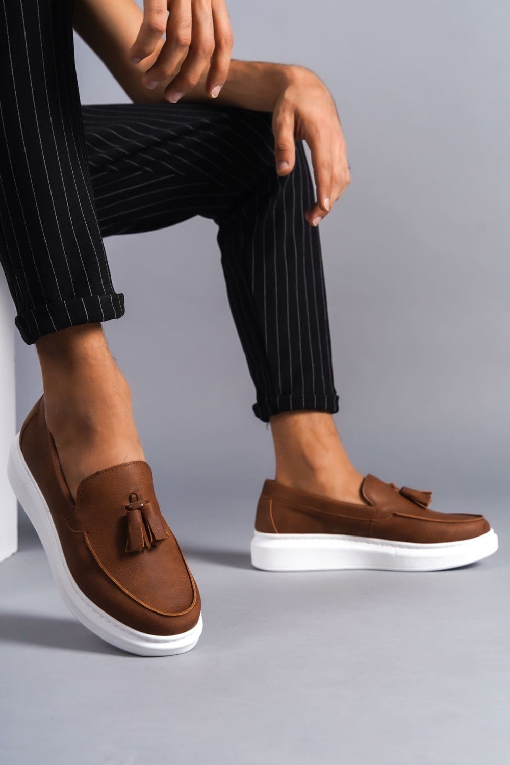 SLW154 Blaze Bağcıksız Püsküllü Cilt Erkek Günlük Spor Klasik Ayakkabı CBT - Taba