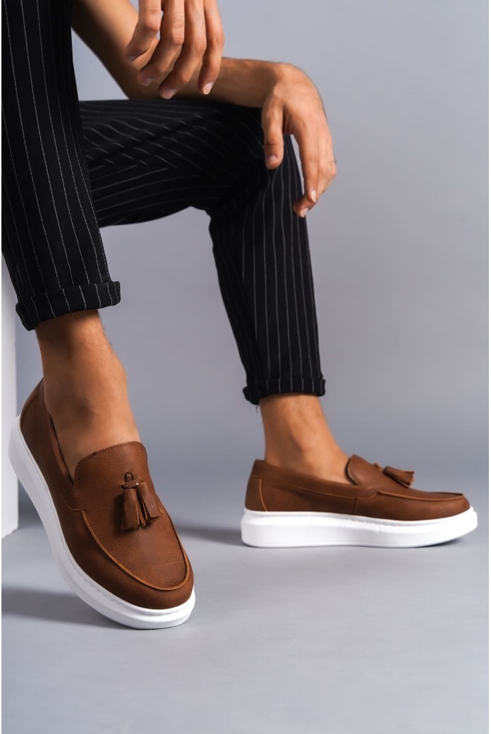 SLW154 Blaze Bağcıksız Püsküllü Cilt Erkek Günlük Spor Klasik Ayakkabı CBT - Taba