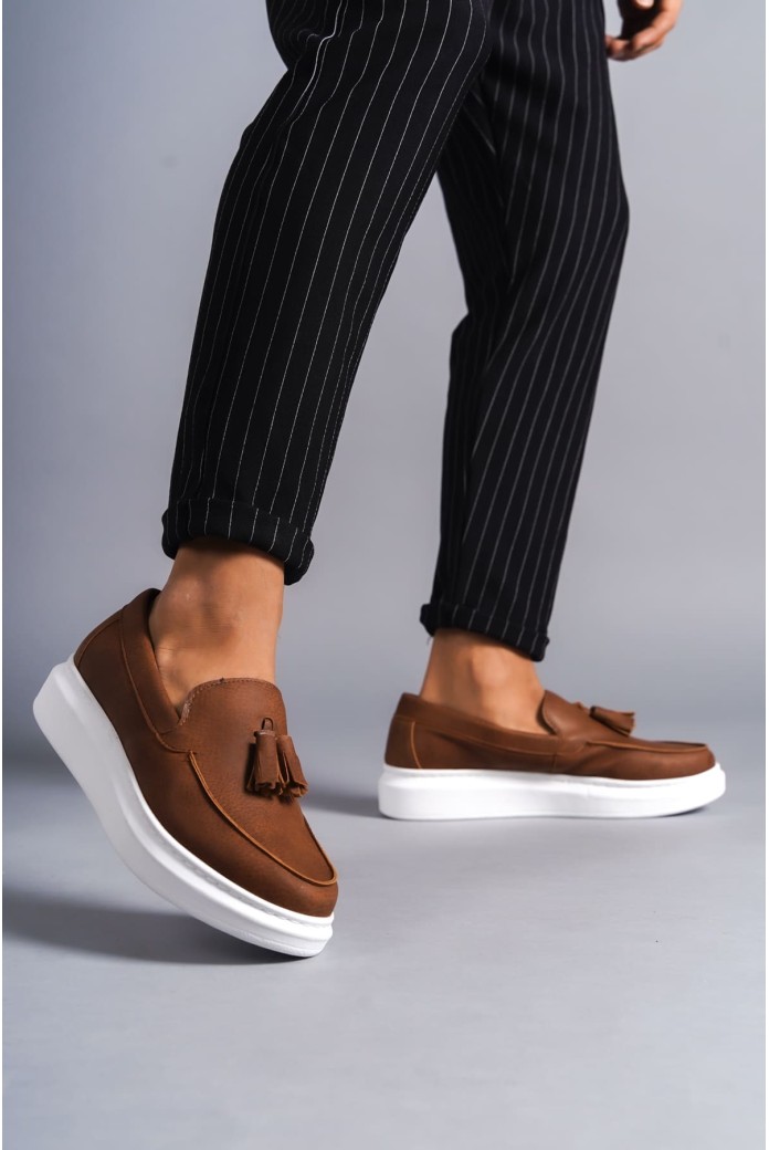 SLW154 Blaze Bağcıksız Püsküllü Cilt Erkek Günlük Spor Klasik Ayakkabı CBT - Taba