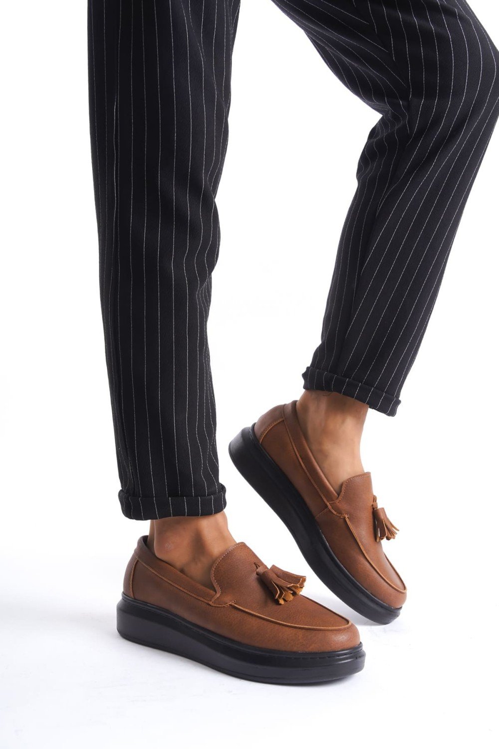 SLW154 Blaze Bağcıksız Püsküllü Cilt Erkek Günlük Spor Klasik Ayakkabı CST - Taba