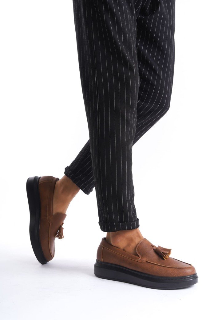 SLW154 Blaze Bağcıksız Püsküllü Cilt Erkek Günlük Spor Klasik Ayakkabı CST - Taba