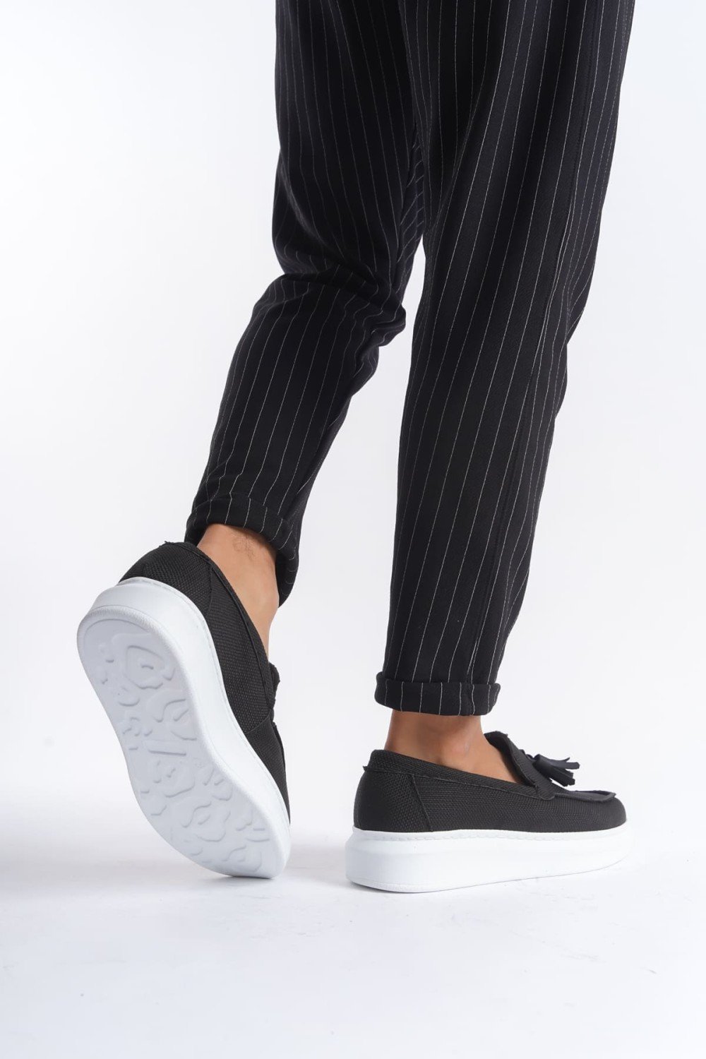 SLW154 Blaze Bağcıksız Püsküllü Keten Erkek Günlük Spor Klasik Ayakkabı KBT - Siyah