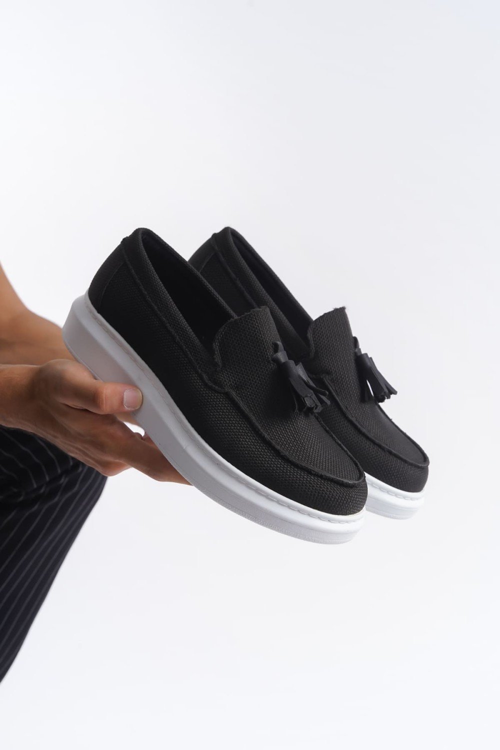 SLW154 Blaze Bağcıksız Püsküllü Keten Erkek Günlük Spor Klasik Ayakkabı KBT - Siyah