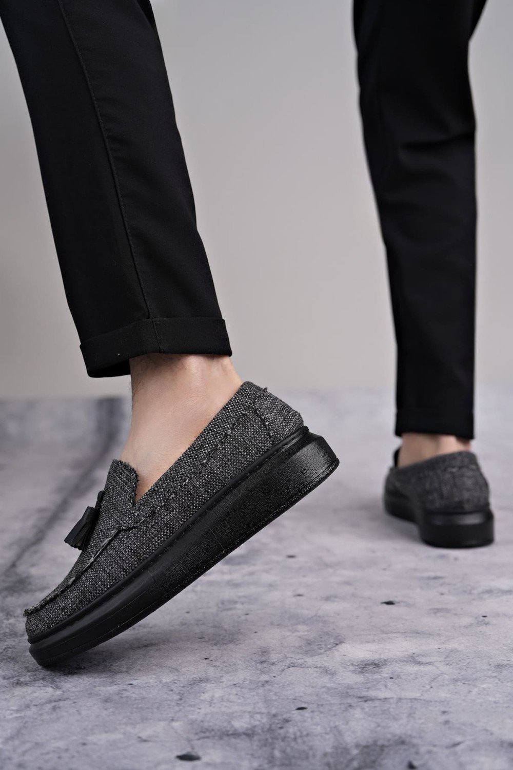 SLW154 Blaze Bağcıksız Püsküllü Keten Erkek Günlük Spor Klasik Ayakkabı KST - Gri