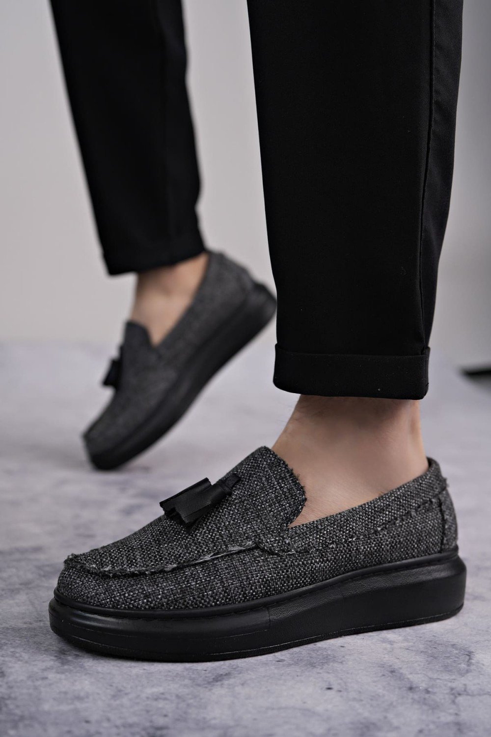 SLW154 Blaze Bağcıksız Püsküllü Keten Erkek Günlük Spor Klasik Ayakkabı KST - Gri