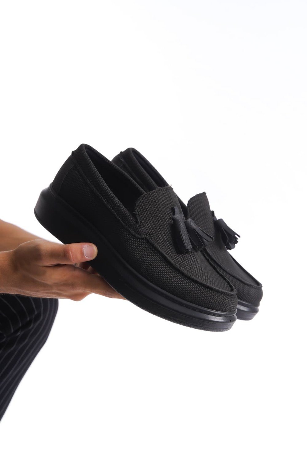 SLW154 Blaze Bağcıksız Püsküllü Keten Erkek Günlük Spor Klasik Ayakkabı KST - Siyah