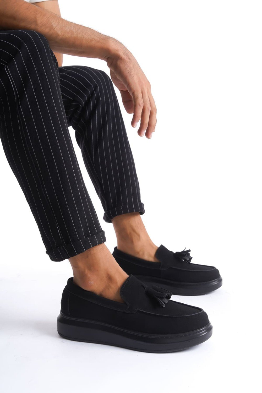 SLW154 Blaze Bağcıksız Püsküllü Süet Erkek Günlük Spor Klasik Ayakkabı SST - Siyah