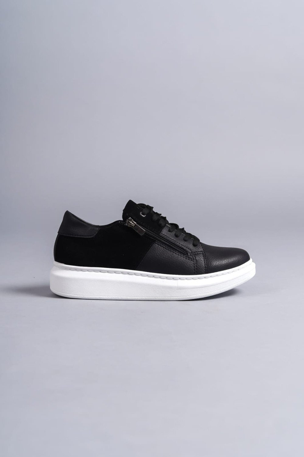 SLW155 Warrior Bağcıklı ve Fermuarlı Cilt Süet Erkek Günlük Sneaker Ayakkabı CSBT - Siyah