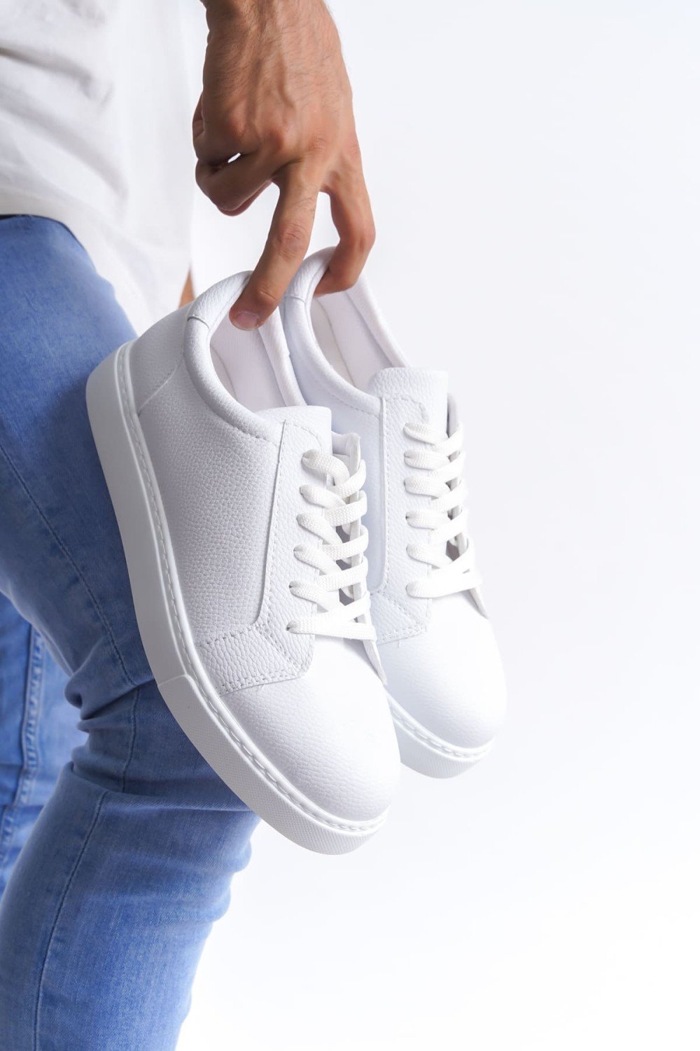 SLW165 Elite Bağcıklı Cilt Erkek Günlük Sneaker Ayakkabı CBT - Beyaz