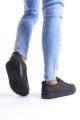 SLW166 Prestige Bağcıklı Cilt Kapitone Desenli Erkek Günlük Sneaker Ayakkabı CST - Siyah