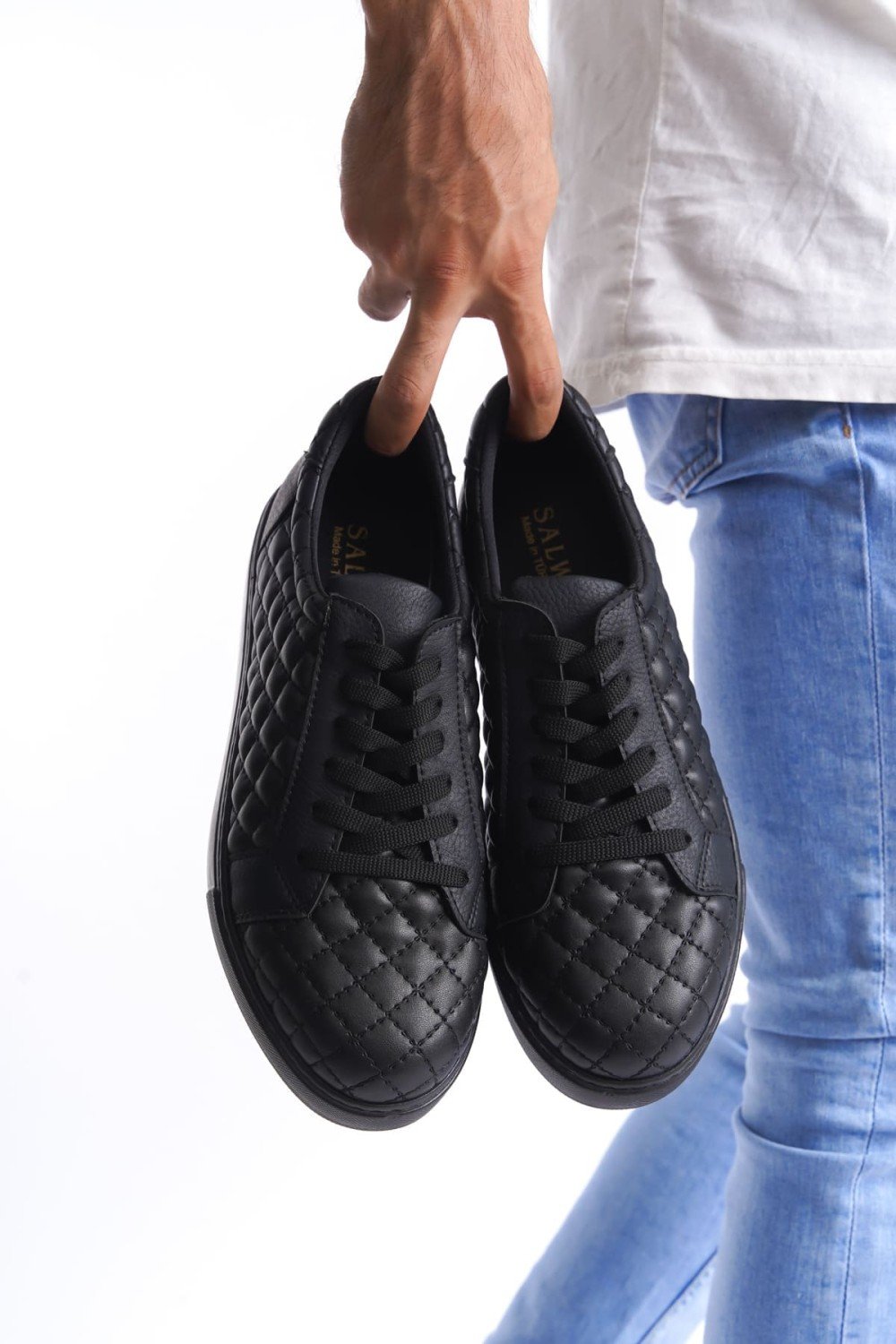 SLW166 Prestige Bağcıklı Cilt Kapitone Desenli Erkek Günlük Sneaker Ayakkabı CST - Siyah