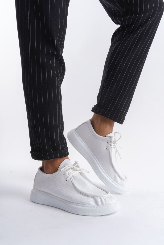 SLW170 Tornado Bağcıklı Cilt Erkek Günlük Spor Klasik Ayakkabı CBT - Beyaz